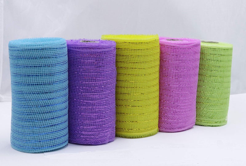 YYCRAFT 6 inch x 30 feet(10 Yards)-YYCRAFT Metallic Poly Mesh Ribbon for Easter Day Decoration/Wreath Making Craft(5 Pack) - Image 2